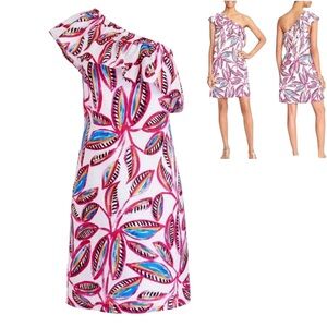 J.CREW Mini Dress Size XS One Shoulder Asymmetrical Floral Linen Ruffle J0954